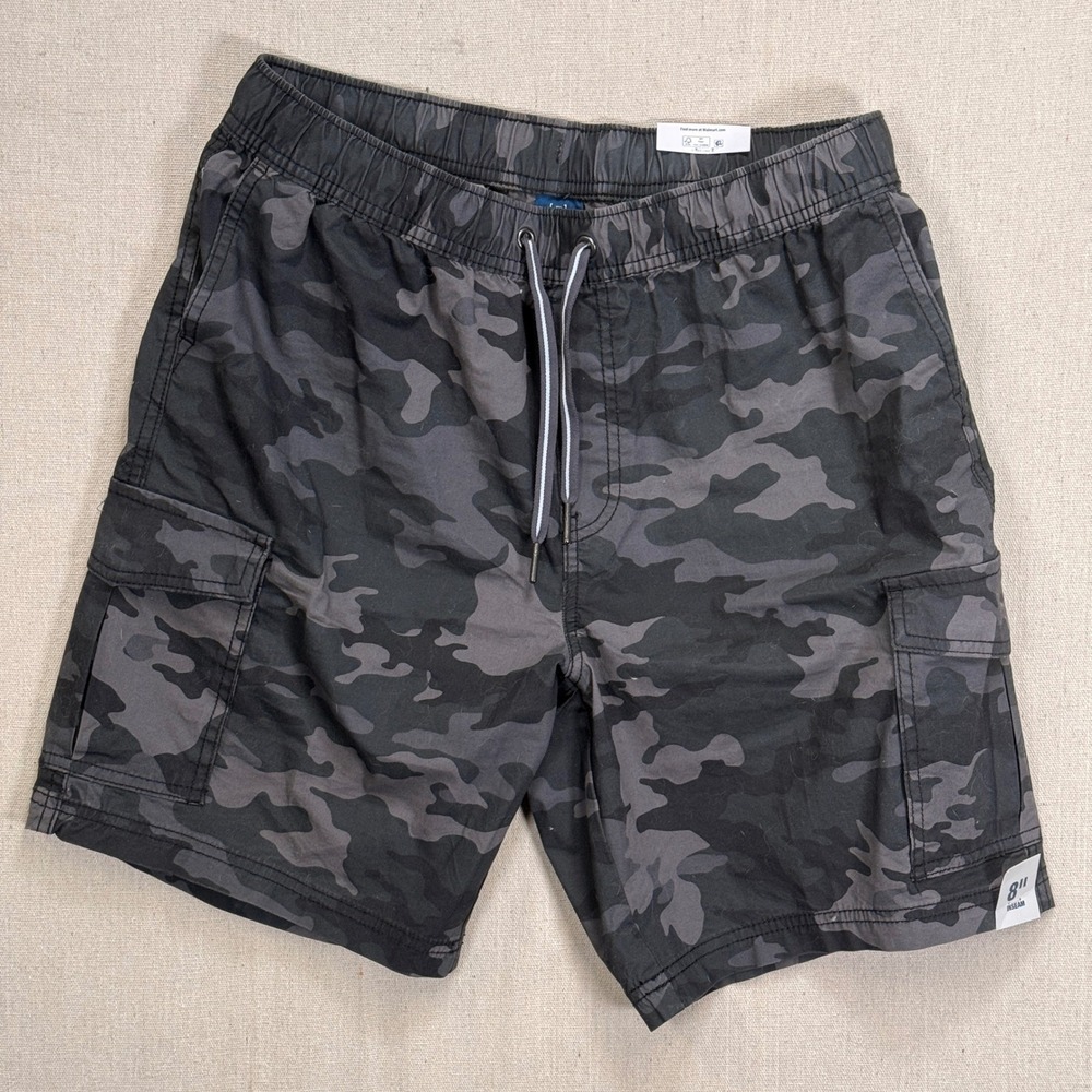 George Mens Black Camo Cargo Shorts Above The Knee Elastic Waist Size S